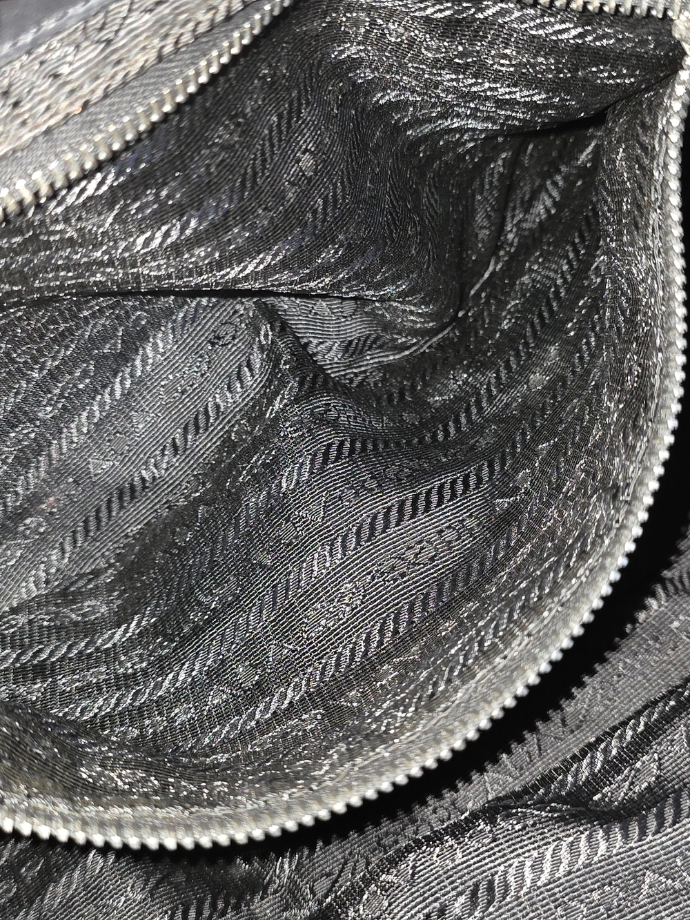 Prada Tessuto Half Moon Buckle Shoulder Bag With Leather Trim & Silver Hardware - Picture 14 of 16